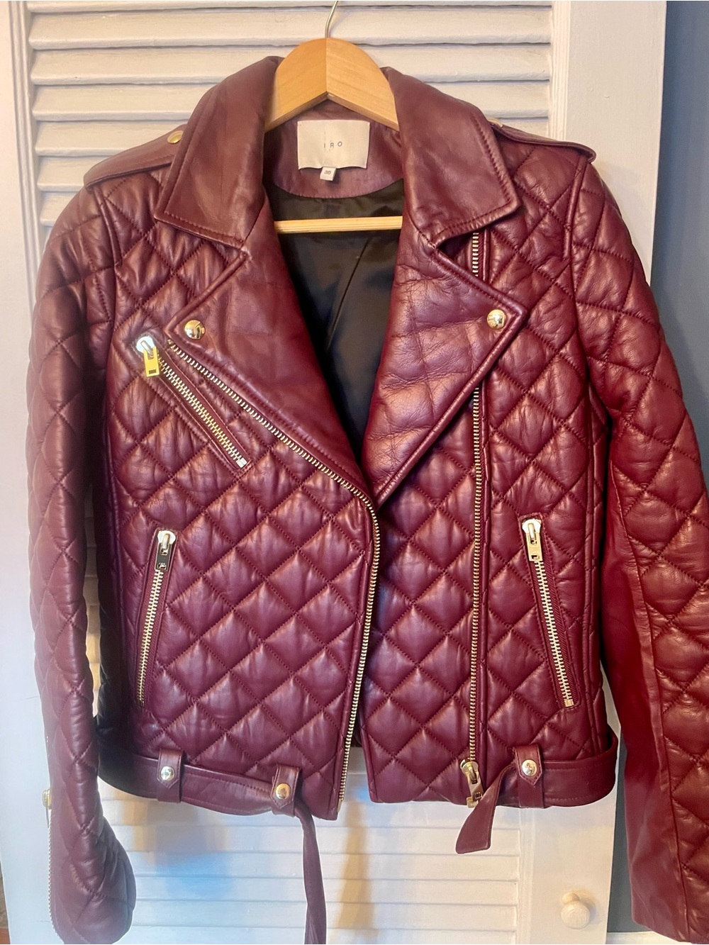 IRO Quilted Leather Moto Jacket - Burgundy Like New